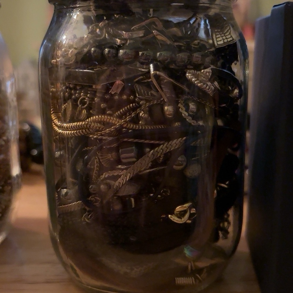 Mixed Costume Jewelry in Decorative Glass Jar - Gold Tones & Accents - Picture 7 of 8